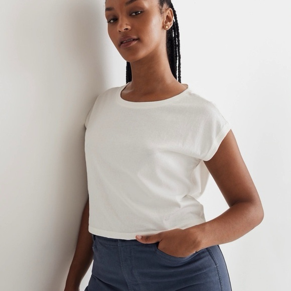 Madewell Women’s Small Softfade Cotton Crop Tee White Offwhite NWT - Picture 2 of 7